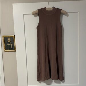 Sleeveless Brown Knit Midi Dress — Minimalist A-Line